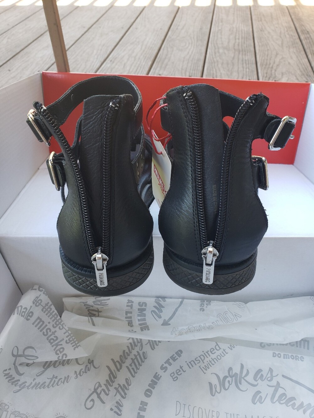 NEW /~10US/ PIKOLINOS Black Leather Silver Studded Sandals with Back Zip+Buckles - Picture 4 of 11